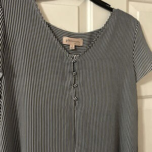 Philosophy Anthropologie Womens Small Blue And White Striped Cap Sleeve Pullover